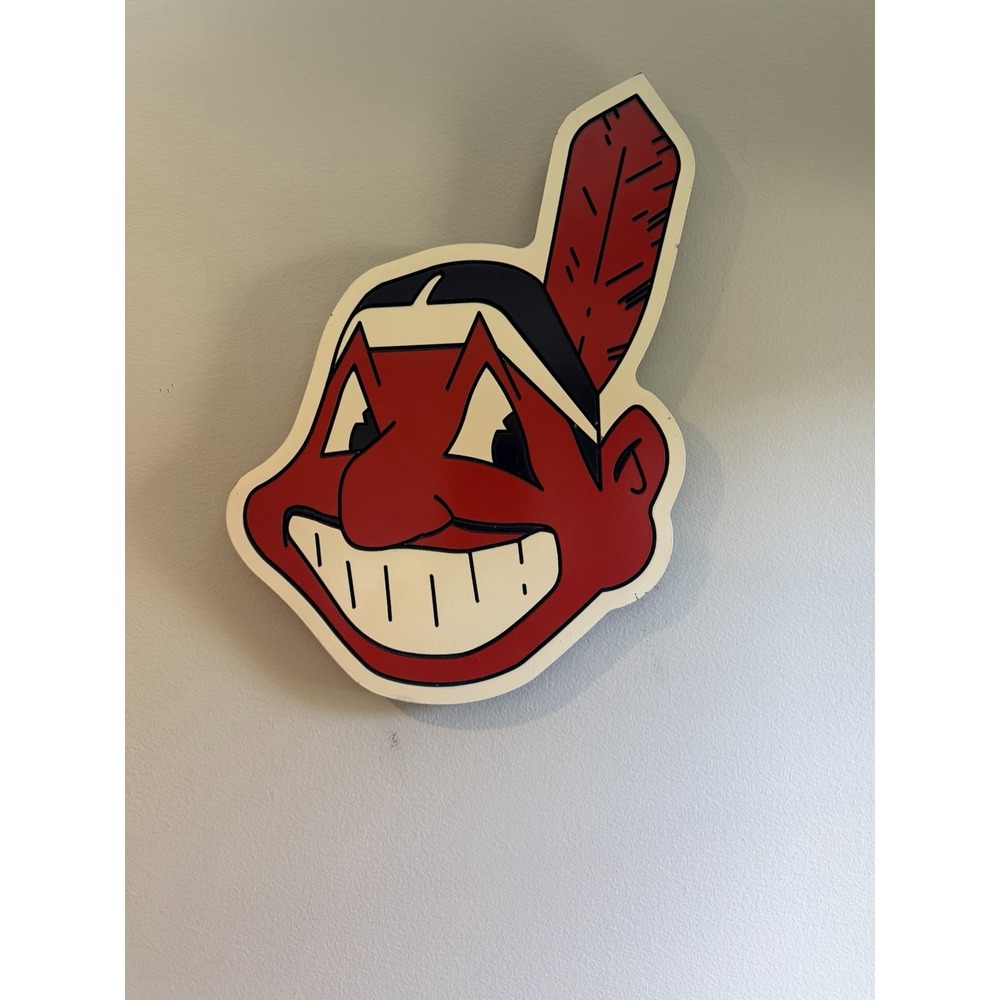 Cleveland Indians Chief Wahoo Logo Wall Sign Baseball Fan Decor